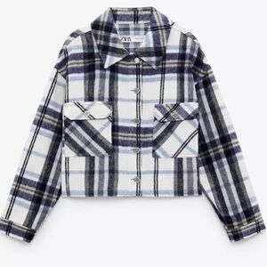 Zara Soft Cropped Plaid Jacket 8574/230/044 Size XS Blue White